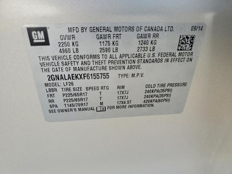 Продаж на аукціоні авто 2015 Chevrolet Equinox, vin: 2GNALAEKXF6155755, номер лоту: 59712826