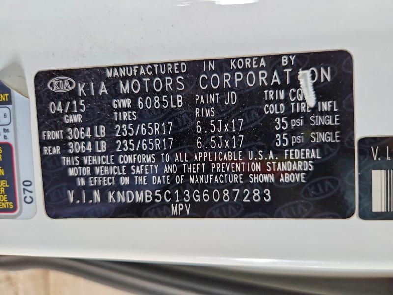 2016 Kia Sedona მანქანა იყიდება აუქციონზე, vin: KNDMB5C13G6087283, აუქციონის ნომერი: 60528656
