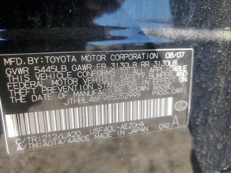 63278556 :رقم المزاد ، JTHBL46F985052999 vin ، 2008 Lexus Ls مزاد بيع