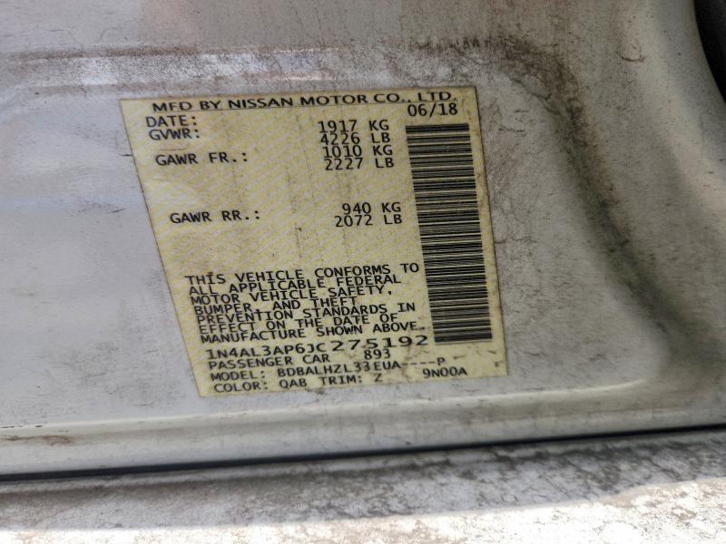 2018 Nissan Altima მანქანა იყიდება აუქციონზე, vin: 1N4AL3AP6JC275192, აუქციონის ნომერი: 59710066
