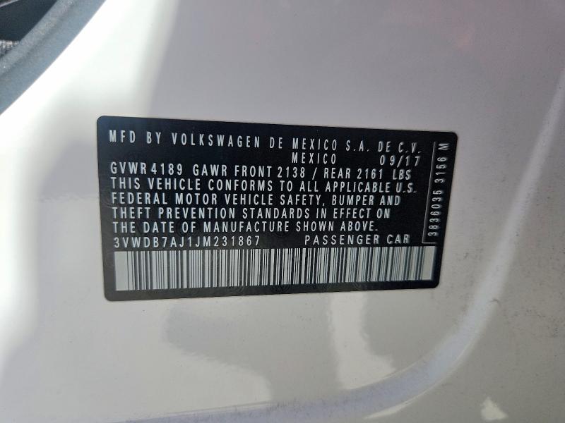 61283486 :رقم المزاد ، 3VWDB7AJ1JM231867 vin ، 2018 Volkswagen Jetta مزاد بيع