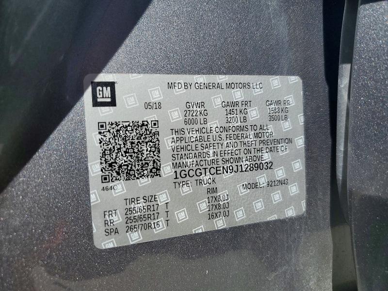 Aukcja sprzedaży 2018 Chevrolet Colorado, vin: 1GCGTCEN9J1289032, numer aukcji: 62481856