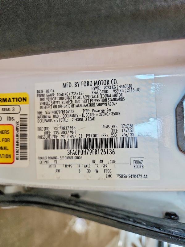 61934166 :رقم المزاد ، 3FA6P0H79FR126136 vin ، 2015 Ford Fusion مزاد بيع
