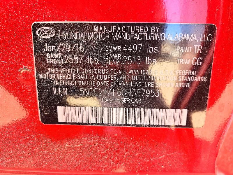 63425786 :رقم المزاد ، 5NPE24AF6GH387953 vin ، 2016 Hyundai Sonata مزاد بيع