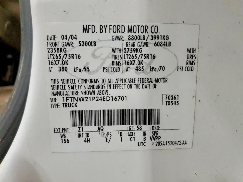 Aukcja sprzedaży 2004 Ford F250, vin: 1FTNW21P24ED16701, numer aukcji: 61137696