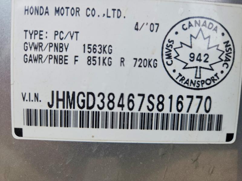 Продаж на аукціоні авто 2007 Honda Fit, vin: JHMGD38467S816770, номер лоту: 59613066