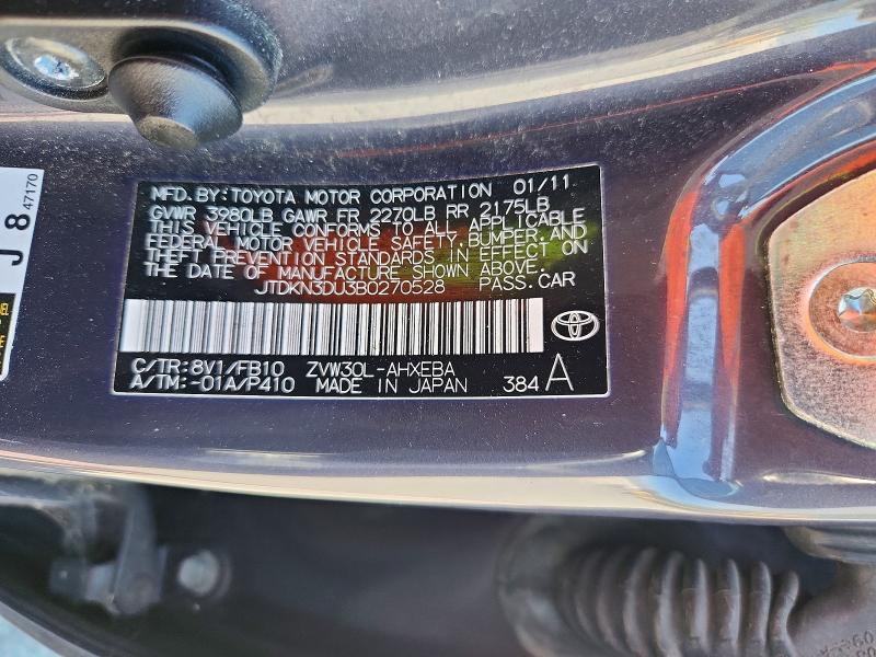 Aukcja sprzedaży 2011 Toyota Prius, vin: JTDKN3DU3B0270528, numer aukcji: 63343616