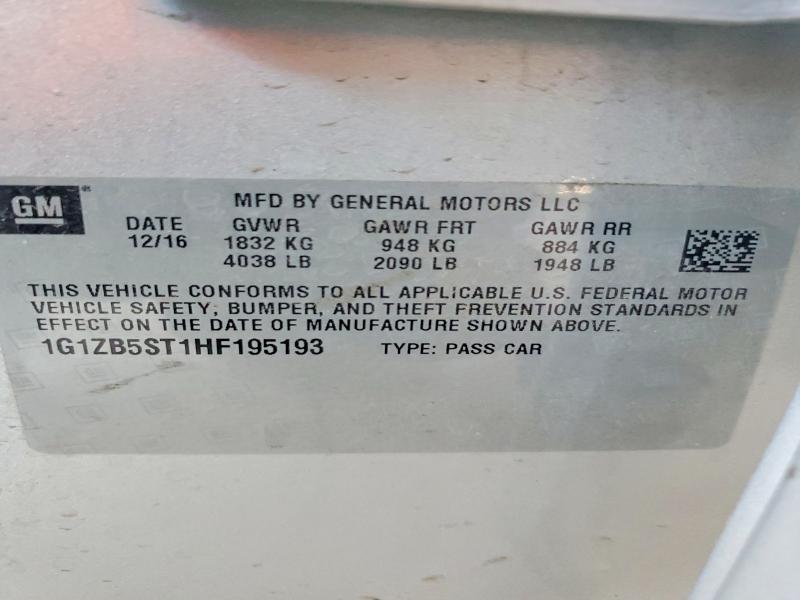 2017 Chevrolet Malibu მანქანა იყიდება აუქციონზე, vin: 1G1ZB5ST1HF195193, აუქციონის ნომერი: 60501526