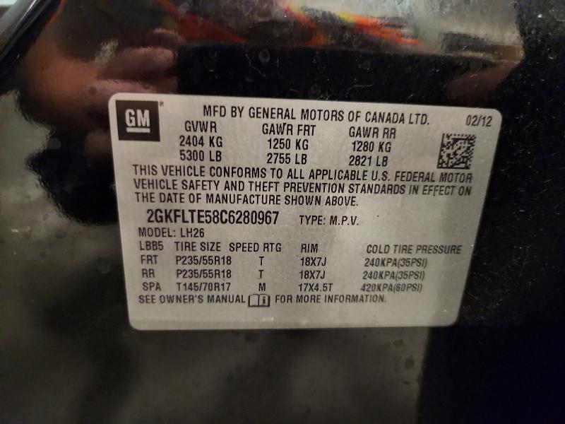 Aukcja sprzedaży 2012 Gmc Terrain, vin: 2GKFLTE58C6280967, numer aukcji: 60897206