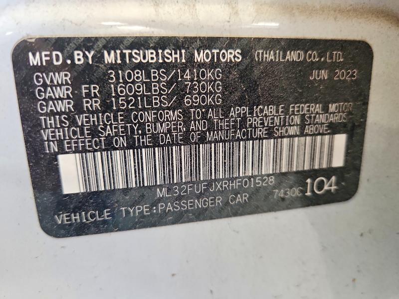 2024 Mitsubishi Mirage მანქანა იყიდება აუქციონზე, vin: ML32FUFJXRHF01528, აუქციონის ნომერი: 60042996