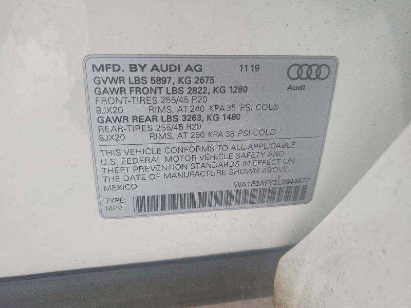 Aukcja sprzedaży 2020 Audi Q5 E, vin: WA1E2AFY2L2044877, numer aukcji: 62583196