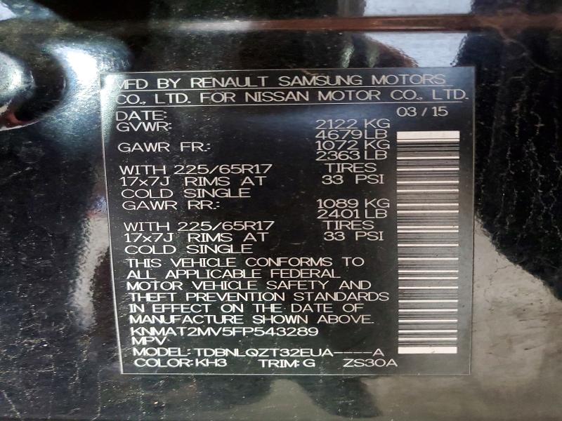 61858236 :رقم المزاد ، KNMAT2MV5FP543289 vin ، 2015 Nissan Rogue مزاد بيع