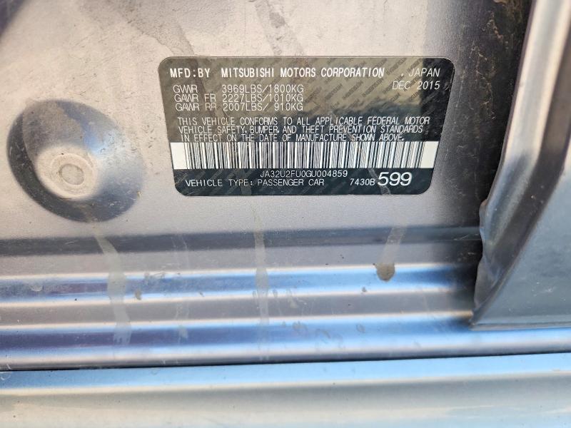 2016 Mitsubishi Lancer მანქანა იყიდება აუქციონზე, vin: JA32U2FU0GU004859, აუქციონის ნომერი: 61993906