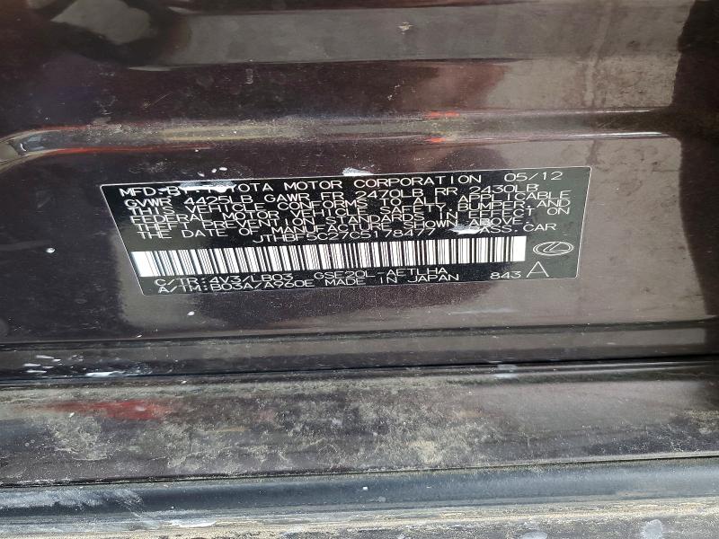 Aukcja sprzedaży 2012 Lexus Is, vin: JTHBF5C27C5178477, numer aukcji: 61513286