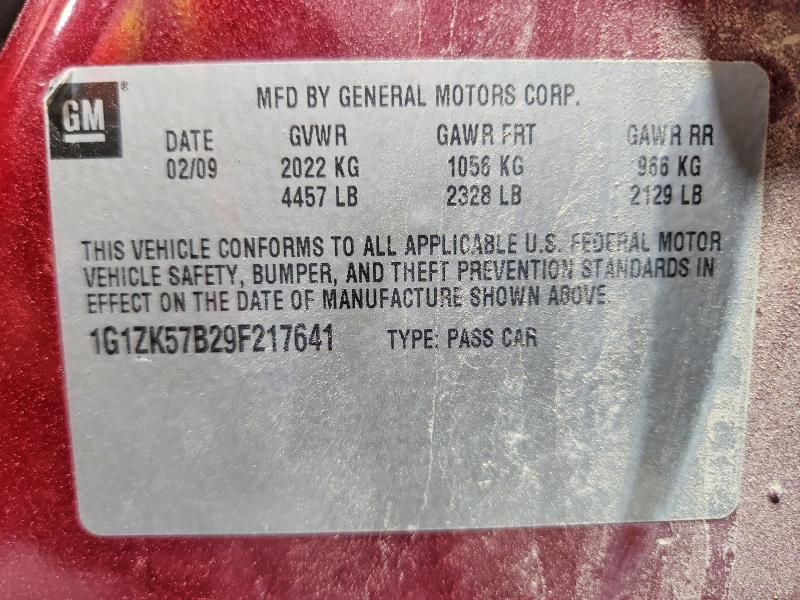 2009 Chevrolet Malibu მანქანა იყიდება აუქციონზე, vin: 1G1ZK57B29F217641, აუქციონის ნომერი: 60568226