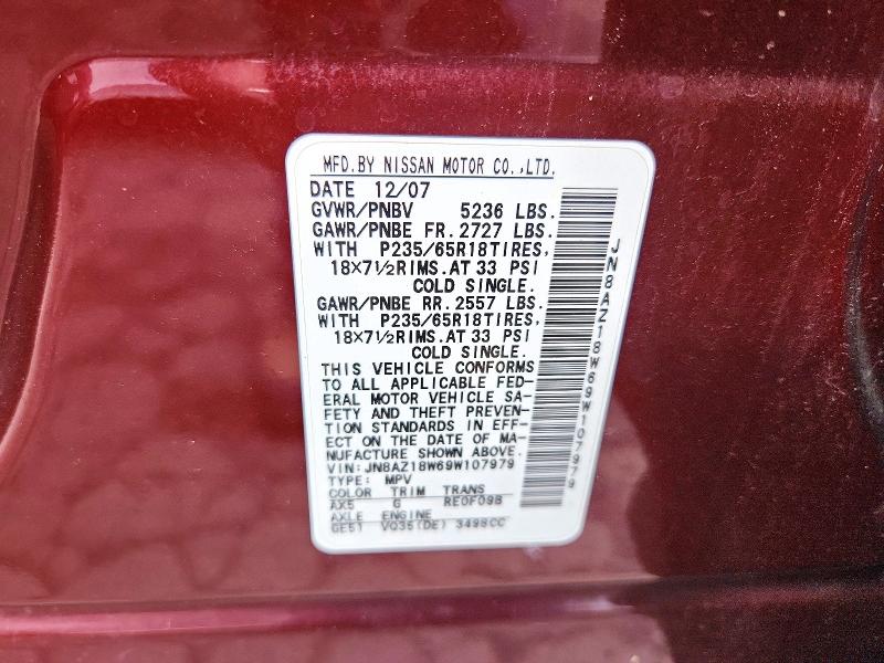 Продаж на аукціоні авто 2009 Nissan Murano, vin: JN8AZ18W69W107979, номер лоту: 59893626
