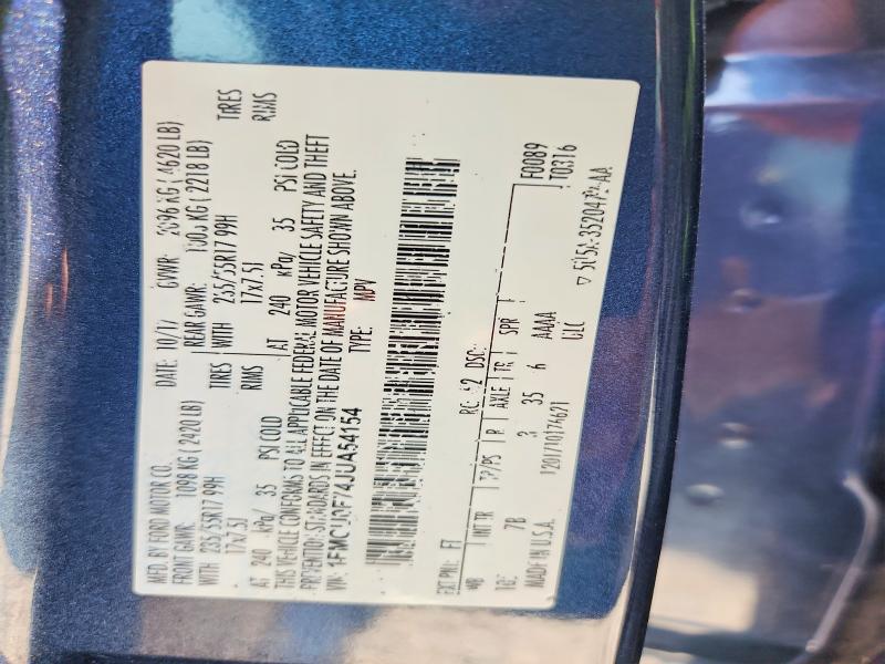 2018 Ford Escape მანქანა იყიდება აუქციონზე, vin: 1FMCU0F74JUA54154, აუქციონის ნომერი: 62139536