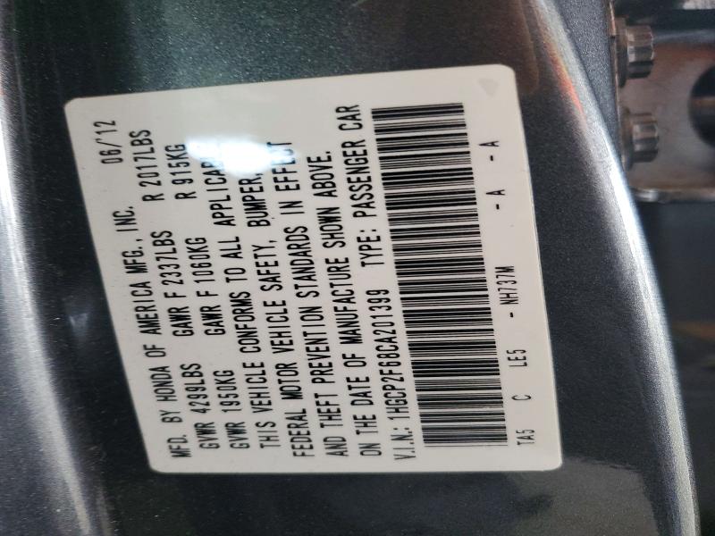 Aukcja sprzedaży 2012 Honda Accord, vin: 1HGCP2F68CA201399, numer aukcji: 61812106