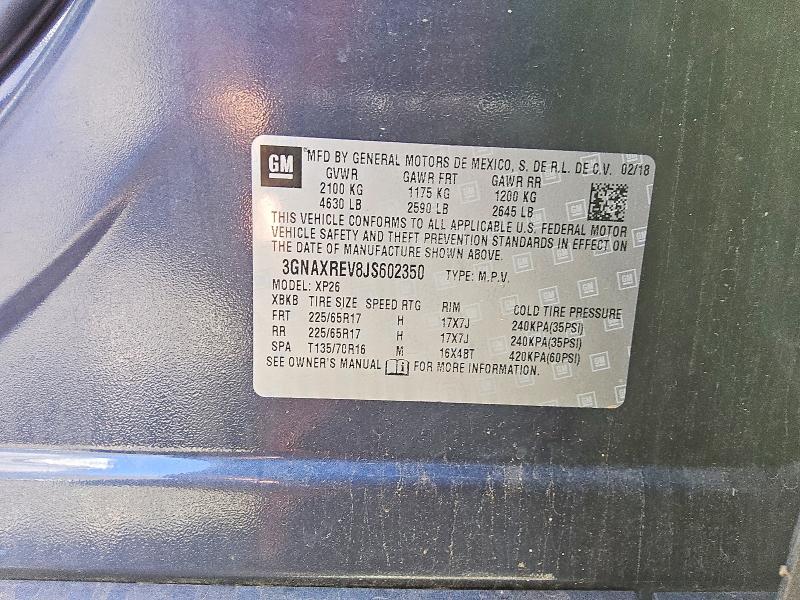 Aukcja sprzedaży 2018 Chevrolet Equinox, vin: 3GNAXREV8JS602350, numer aukcji: 60013416