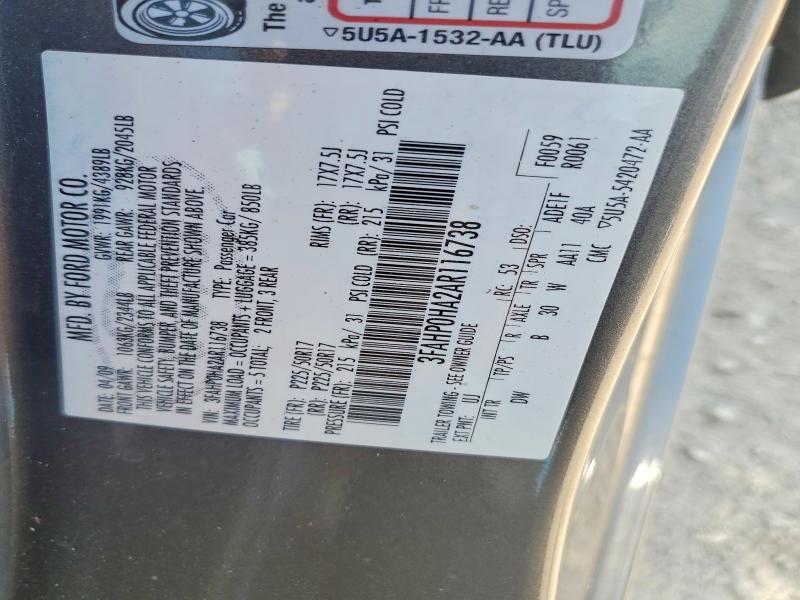 59079976 :رقم المزاد ، 3FAHP0HA2AR116738 vin ، 2010 Ford Fusion مزاد بيع