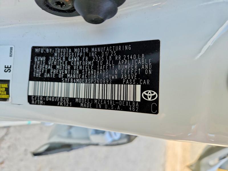 59707856 :رقم المزاد ، 5YFB4MDEXSP260893 vin ، 2025 Toyota Corolla مزاد بيع