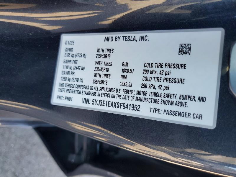 61397966 :رقم المزاد ، 5YJ3E1EAXSF941952 vin ، 2025 Tesla Model 3 مزاد بيع