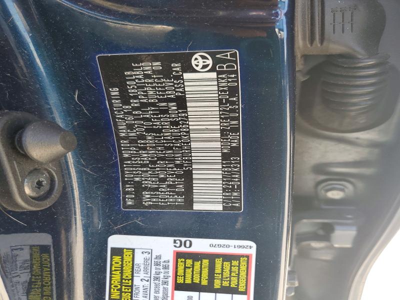 2019 Toyota Corolla მანქანა იყიდება აუქციონზე, vin: 5YFBURHE0KP862791, აუქციონის ნომერი: 60714216