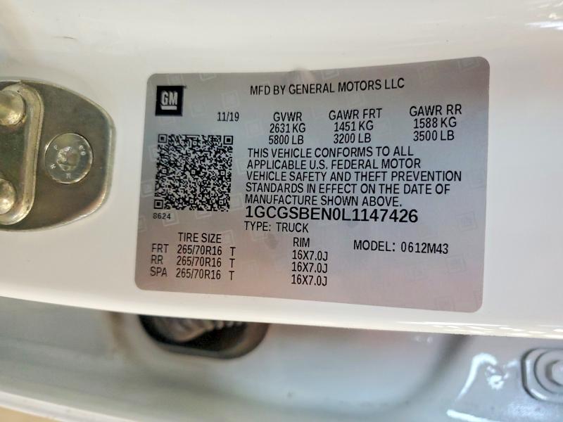62707326 :رقم المزاد ، 1GCGSBEN0L1147426 vin ، 2020 Chevrolet Colorado مزاد بيع