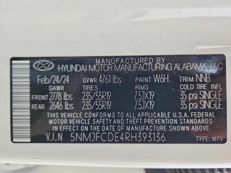 2024 Hyundai Tucson მანქანა იყიდება აუქციონზე, vin: 5NMJFCDE4RH393136, აუქციონის ნომერი: 62438086