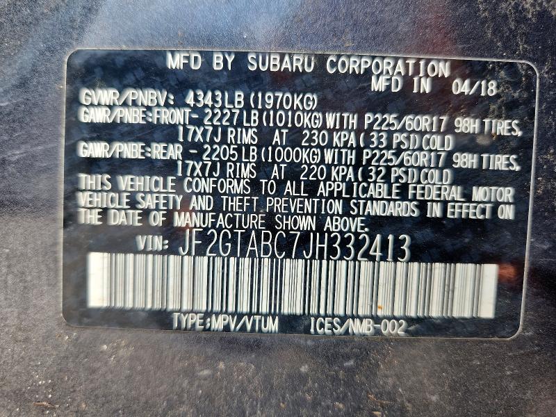 Продажа на аукционе авто 2018 Subaru Crosstrek, vin: JF2GTABC7JH332413, номер лота: 59215446