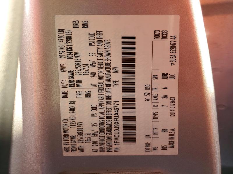 61640986 :رقم المزاد ، 1FMCU0J9XFUA46771 vin ، 2015 Ford Escape مزاد بيع