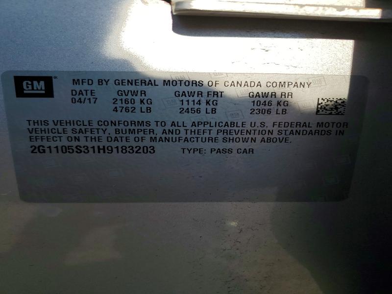 Auction sale of the 2017 Chevrolet Impala, vin: 2G1105S31H9183203, lot number: 60602896