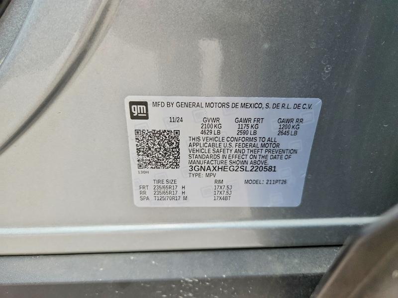 2025 Chevrolet Equinox მანქანა იყიდება აუქციონზე, vin: 3GNAXHEG2SL220581, აუქციონის ნომერი: 61877226