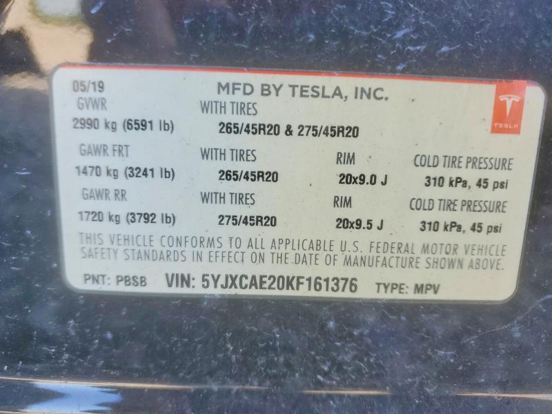 Aukcja sprzedaży 2019 Tesla Model X, vin: 5YJXCAE20KF161376, numer aukcji: 61616376