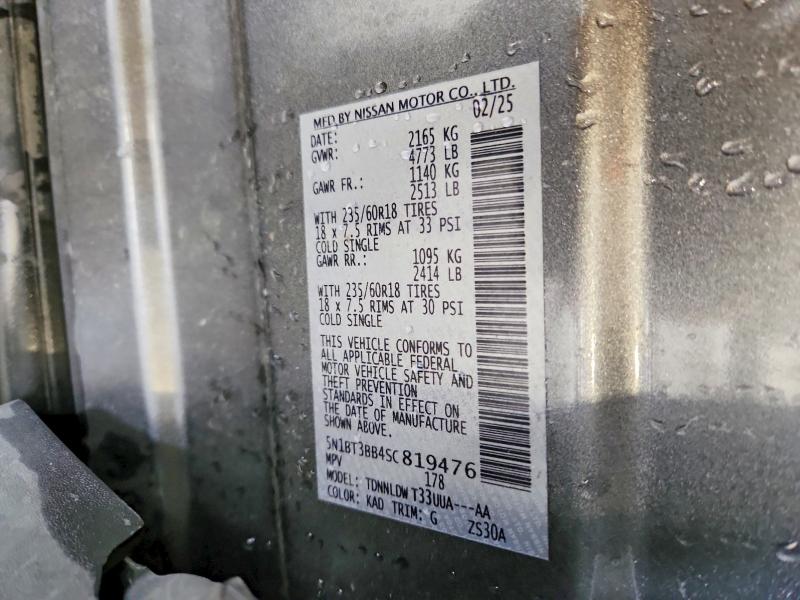 2025 Nissan Rogue მანქანა იყიდება აუქციონზე, vin: 5N1BT3BB4SC819476, აუქციონის ნომერი: 60625516