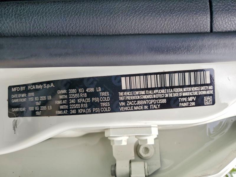 62069846 :رقم المزاد ، ZACCJBBW7GPD13588 vin ، 2016 Jeep Renegade مزاد بيع