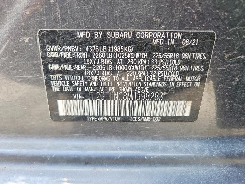 2021 Subaru Crosstrek მანქანა იყიდება აუქციონზე, vin: JF2GTHNC8MH398283, აუქციონის ნომერი: 59808356