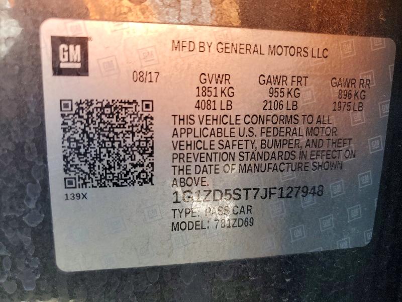 Продаж на аукціоні авто 2018 Chevrolet Malibu, vin: 1G1ZD5ST7JF127948, номер лоту: 62545296