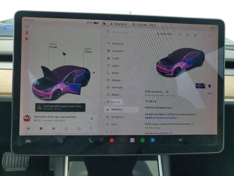 59185896 :رقم المزاد ، 5YJ3E1EA4KF337524 vin ، 2019 Tesla Model 3 مزاد بيع