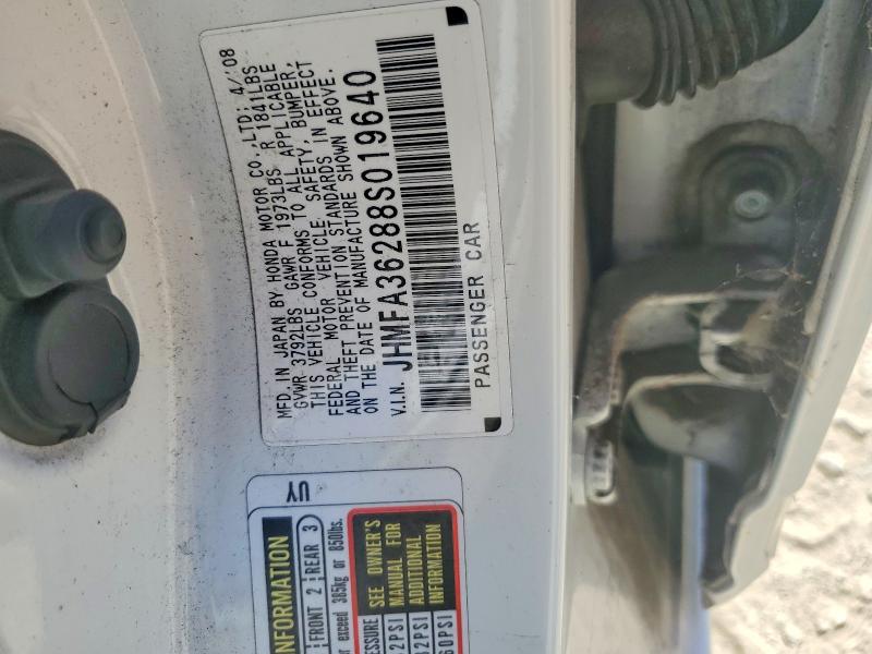 61369466 :رقم المزاد ، JHMFA36288S019640 vin ، 2008 Honda Civic مزاد بيع