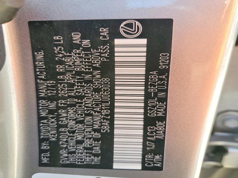 Aukcja sprzedaży 2020 Lexus Es, vin: 58AFZ1B11LU063038, numer aukcji: 61768716