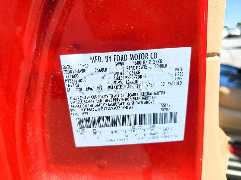 2010 Ford Escape მანქანა იყიდება აუქციონზე, vin: 1FMCU9EG2AKB10867, აუქციონის ნომერი: 62083816