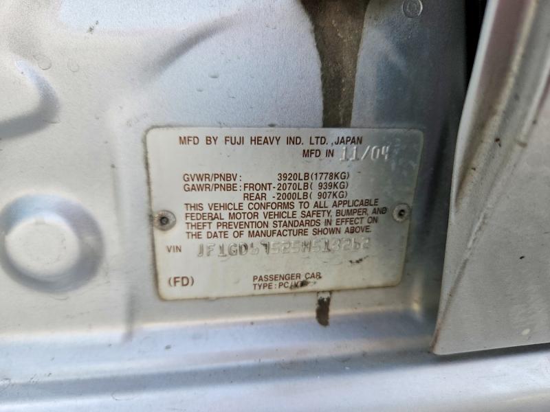 2005 Subaru Impreza მანქანა იყიდება აუქციონზე, vin: JF1GD67525H518262, აუქციონის ნომერი: 61433156