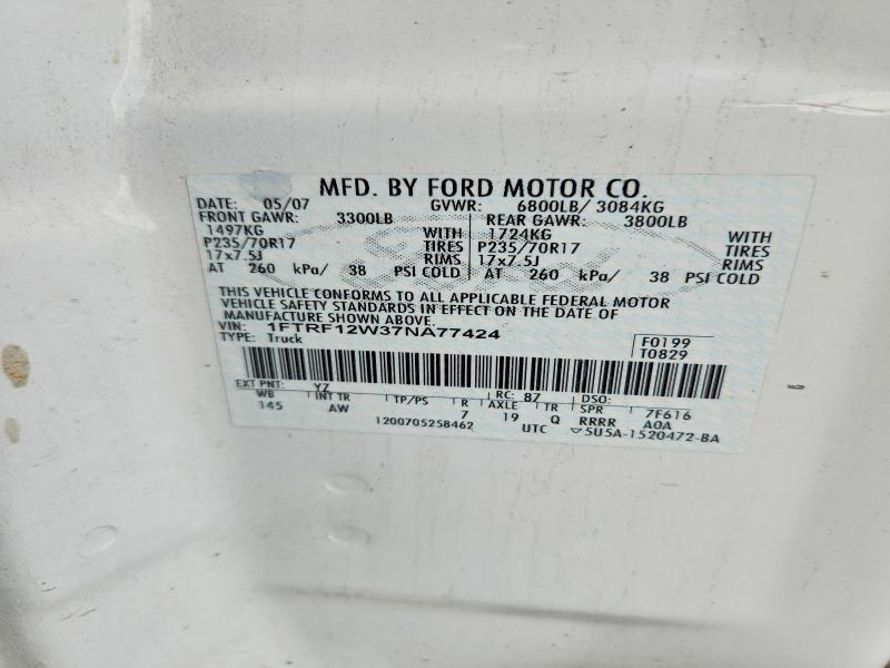 Aukcja sprzedaży 2007 Ford F150, vin: 1FTRF12W37NA77424, numer aukcji: 68930286