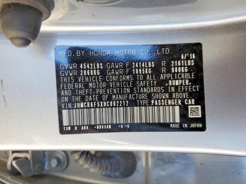 Aukcja sprzedaży 2017 Honda Accord, vin: JHMCR6F5XHC002212, numer aukcji: 62525176
