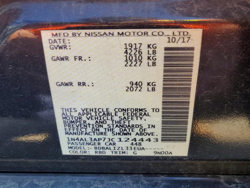 2018 Nissan Altima მანქანა იყიდება აუქციონზე, vin: 1N4AL3AP7JC124443, აუქციონის ნომერი: 60599056