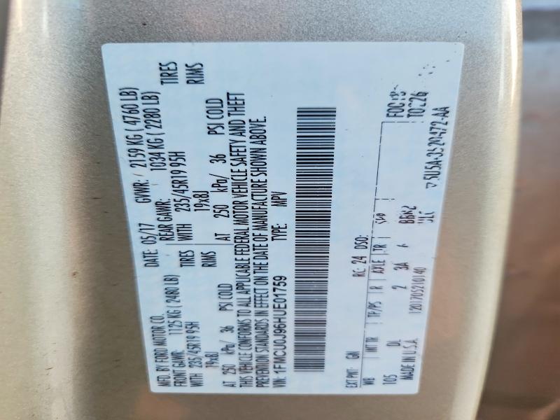 Aukcja sprzedaży 2017 Ford Escape, vin: 1FMCU0J96HUE01759, numer aukcji: 85771955