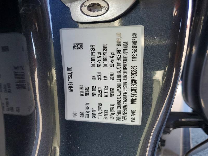 62716326 :رقم المزاد ، 5YJ3E1EC8MF093669 vin ، 2021 Tesla Model 3 مزاد بيع