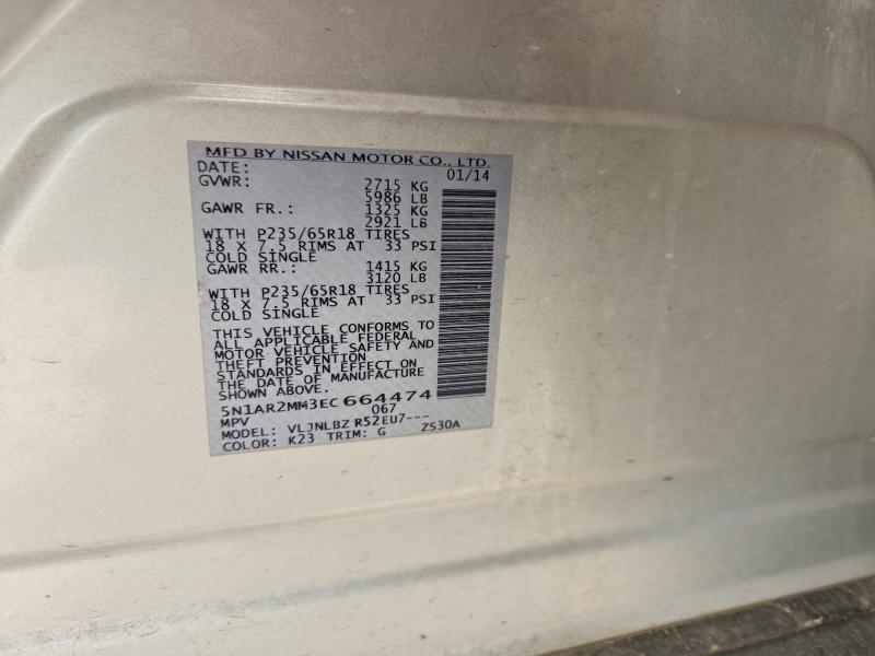 Aukcja sprzedaży 2014 Nissan Pathfinder, vin: 5N1AR2MM3EC664474, numer aukcji: 59730456