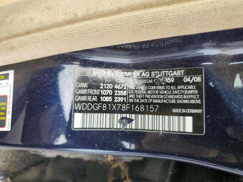 2008 Mercedes-benz C მანქანა იყიდება აუქციონზე, vin: WDDGF81X78F168157, აუქციონის ნომერი: 63044646